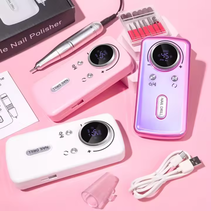 Máquina De Uñas Recargable 45000RPM Con Pantalla LCD Bajo Ruido Profesional Para Pintura De Uñas Set De Accesorios De Uñas - 1