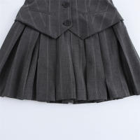 New Women's Wide Pleated Short Dress V-Neck Sleeveless Vest Stripe Mini Dress Fashion Office Clothes Junior Size A-Line Silhouette - details 5