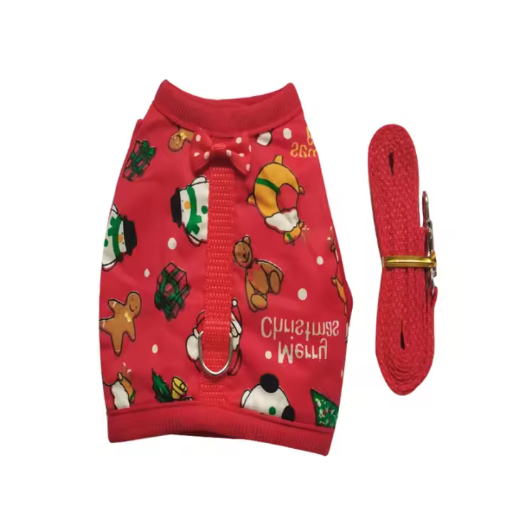 Set De Correa Y Arnés Para Pequeños Animales De Peluche Resistente Al Escape Disfraz De Navidad Rojo/Gris Para Hamster Rata Y Conejo - 1