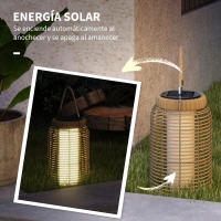 Outsunny Linterna de Jardín de Ratán Farola Solar de Exterior con Panel Solar Luces LED Encendido y Apagado Automático para Interior y Exterior Ø18x37 cm Arena - details 3