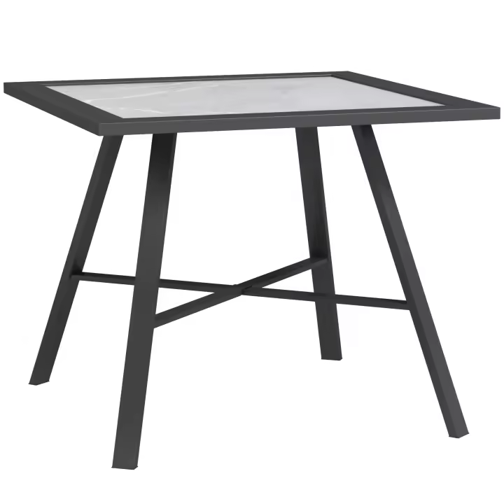 Outsunny Mesa Auxiliar Cuadrada Mesa de Jardín Exterior con Encimera de Aspecto Piedra Mesa para Exterior Terraza Patio 55x55x46 cm Negro y Gris - 1