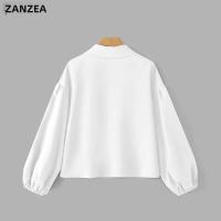 ZANZEA Camisa Elegante Para Mujer Con Manga Larga Y Forma De Lámpara Estilo Casual Con Botones Cuello En V Tunicas Sueltas Para Oficina - details 5