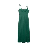 Vestido Midi De Manga Sin Mangas Para Mujer Estilo Casual Slim Con Diseño De Rotura Y Cintura Ajustada PB&ZA2024 Fashion Summmer - details 3