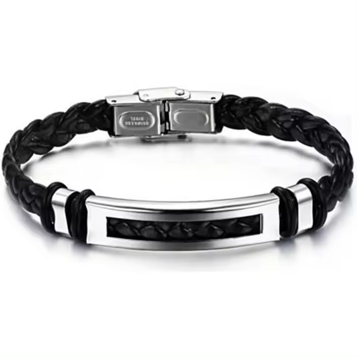 Pulsera de Hombre Besteel Jewelry with Cordón de cuero de Maple inoxidable - 20 cm de Largo-10mm de ancho - 1