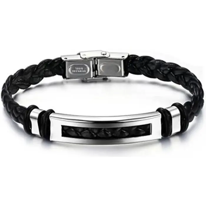 Pulsera de Hombre Besteel Jewelry with Cordón de cuero de Maple inoxidable - 20 cm de Largo-10mm de ancho - 1