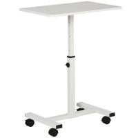 HOMCOM Mesa Auxiliar con Ruedas Mesita Lateral para Sofá Cama con Altura Ajustable Marco de Metal y Frenos para Dormitorio Salón 60x40x52,5-84 cm Blanco - details 0