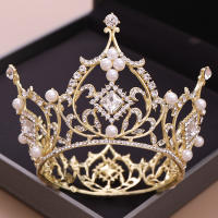 Cetro De Boda De Perlas Y Cristales Dorados Accesorio De Cabello Para Mujer Tiara Redonda De Moda Joyería De Novia - details 0