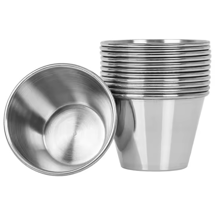 MGE World Flanero Individual de Acero Inoxidable - Set de 12 - Diámetro 7 Cm - Molde para Hacer Flanes y Cuenco para Aceitunas - 1