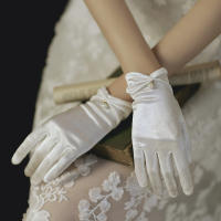 Guantes De Boda Elegantes Para Novia Con Lazo Accesorios De Boda Para Damas Guantes De Noche Formales De Encaje Rayón Talla Única - details 9