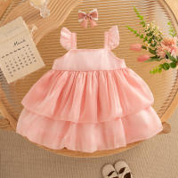 Vestido De Princesa Para Bebé Niña Verano Patrón De Tul Sólido Estilo Casual Halter Puff Faldón Corto Material Poliéster Talla True Fit - details 5