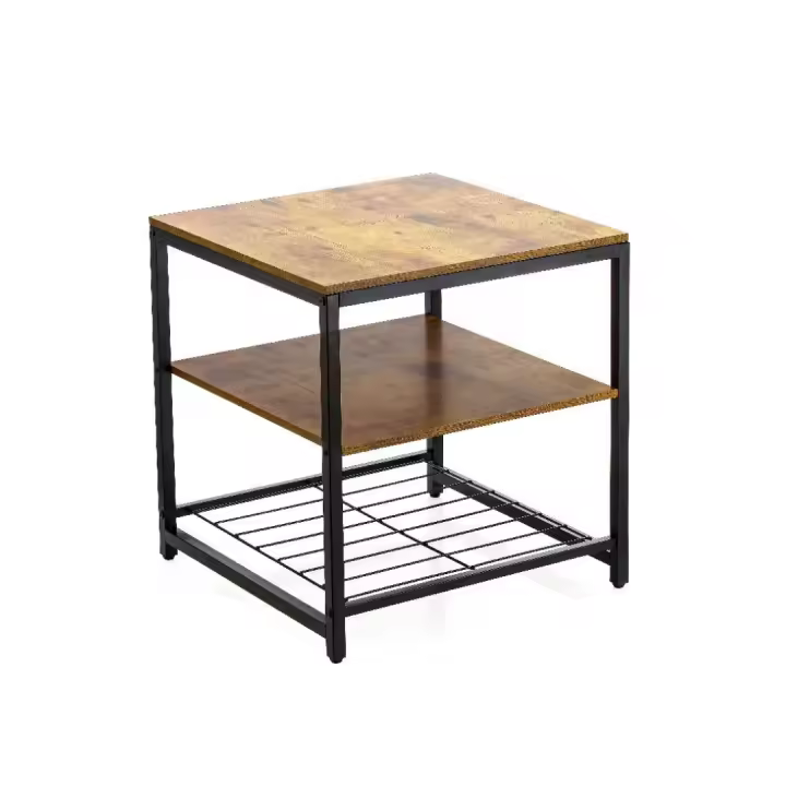 ARISE SHOP-Mesa Auxiliar Cuadrada con 3 Estantes,Mesa auxiliar de estilo industrial moderna para sala de estar, dormitorio, Color Marrón 50x50x51cm - 1