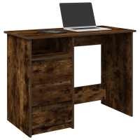 vidaXL Escritorio de madera de ingeniería 102x50x75 cm en color Marrón roble/Roble ahumado/Gris hormigón y más | estructura resistente ideal para salón dormitorio o estudio - details 1