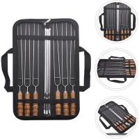 Kit De 10 PCS Brochetas De Acero Inoxidable Con Mango De Madera Para Barbacoa Asadores Y Campaña Funda De Almacenamiento Exterior - details 3