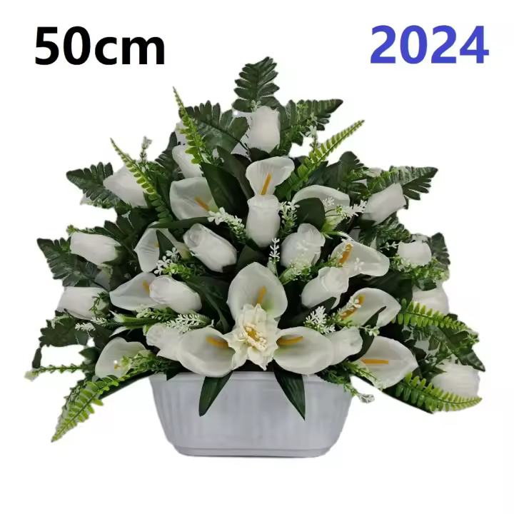 Centro de Flores para Cementerio Gerimport | Ramos de Flores para Todos los Santos | Flores Artificiales de Tela | Ancho 50cm | Alto 40cm | Personalizar Color y Medida | Contacto con Nosotros - 1