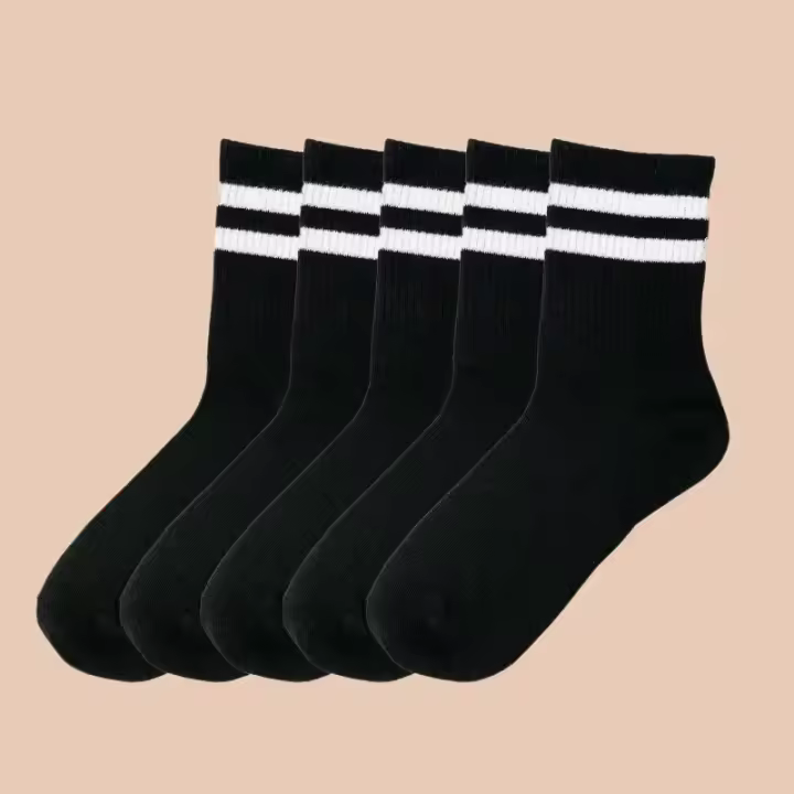 Calcetines De Pista Con Rayas Para Mujer 5/10 Pares Cómodos Y Transpirables Medio Tubo Calcetines Casuales De Poliéster - 1