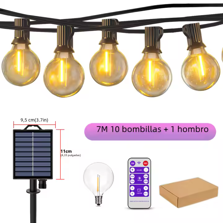 Luces de cuerda solar para exteriores G40 con bombillas LED a prueba de golpes luces colgantes impermeables para patio bistro de respaldo - 1