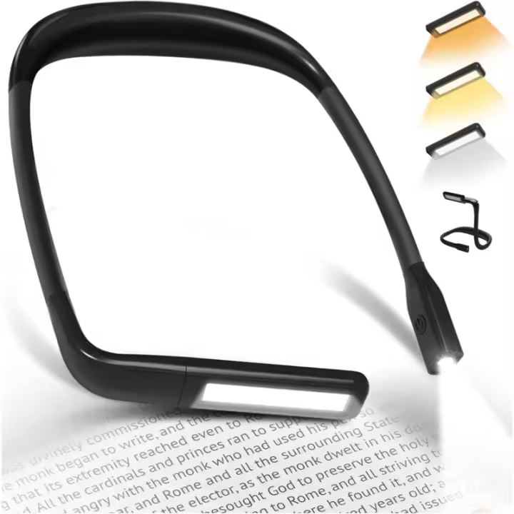 Lámpara de lectura para el cuello: lámpara de lectura LED recargable para cama, luz LED flexible para el cuello de 3 colores para libros - 1