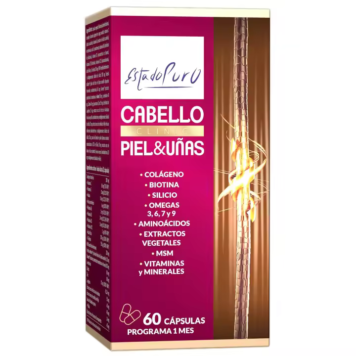 Estado Puro Cabello Piel y Uñas - Vitaminas para el Pelo - Biotina, Zinc, Saw Palmetto, Espino Amarillo - Anticaida Cabello Mujer y Hombre - Tratamiento 1 Mes - 1