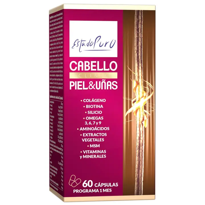 Estado Puro Cabello Piel y Uñas - Vitaminas para el Pelo - Biotina, Zinc, Saw Palmetto, Espino Amarillo - Anticaida Cabello Mujer y Hombre - Tratamiento 1 Mes - 1