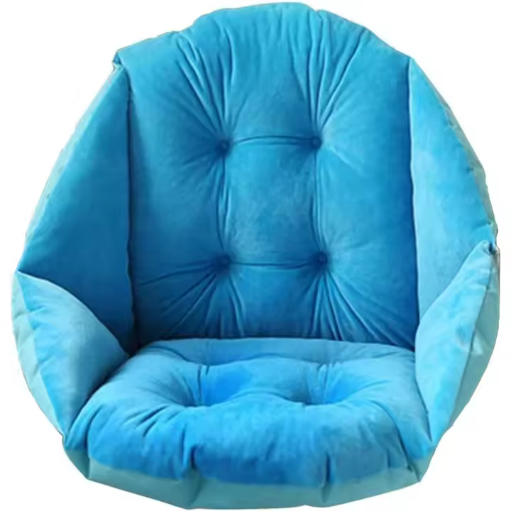 Chair Cushion with Backrest Seat Shell Armchair Soft Velvet Waterproof Elastic for Garden Straw Rattan Chair Blue 40 * 40 * 48cm - 1