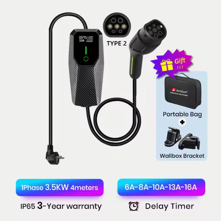 AWESAFE EV Cargador Tipo 2 Vehículo Eléctrico Wallbox 3.5KW 1phase 16A 4meters Schuko Cargador Portátil Caja EVSE Controlador de Carga - 1
