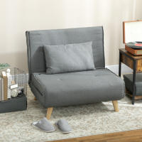 HOMCOM Sofá Cama de 1 Plaza 3 en 1, Sillón Cama Plegable Tapizado en Lino Sintético, con Respaldo Ajustable en 6 Niveles, Almohada, Asiento Ancho, Patas de Madera, 90x78x79 cm, Gris - details 1