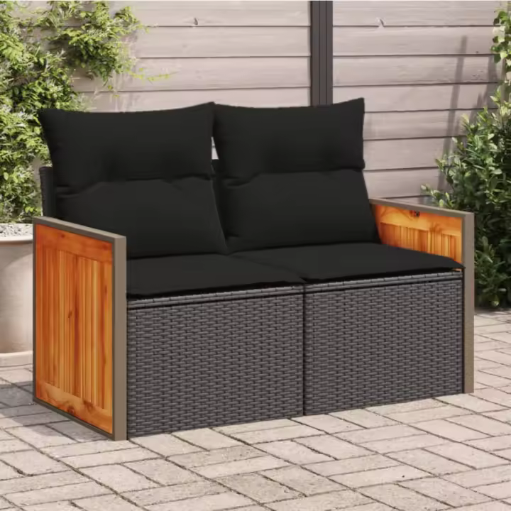 vidaXL Sofá de jardín con cojines de 2 plazas ratán sintético beige en color Beige y blanco/Gris/Negro y blanco y más | acolchados duraderos para sofás de jardín terraza exterior - 1