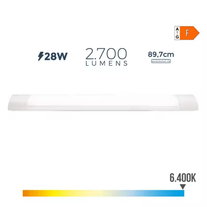 EDM Regleta LED 28W 6400K Luz Fría 2700lm Aluminio 89,7x8x3,1cm - 31684  Iluminación Interior Regletas Led - 1