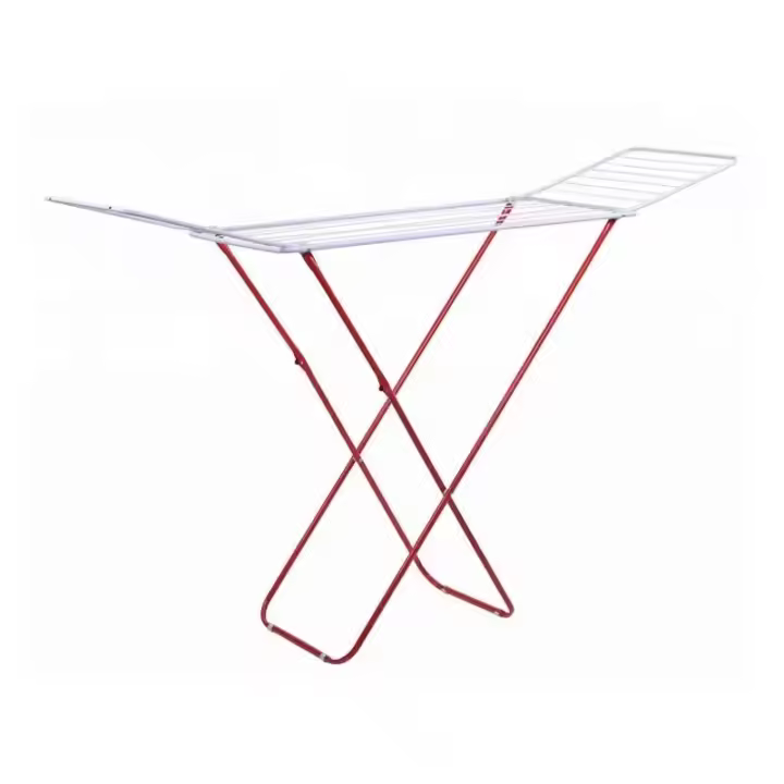 Tendedero Plegable con Tubo y Alas Ajustables en Elegante Blanco y Rojo. - 1