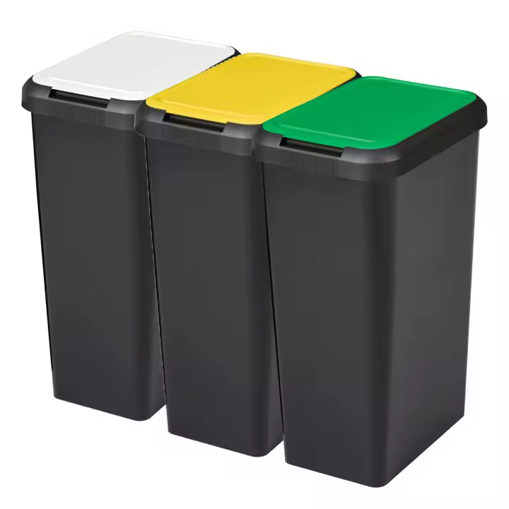 Tontarelli Pack 3 Cubos de Basura Touch&Lift 135L en Amarillo/Verde/Blanco - 1
