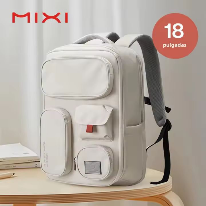 Mochila Mixi Exterior Impermeable Para Viajes 18 Pulgadas Rucksack Unisex Con Compartment Para Laptop Colores Blanco Negro Azul - 1