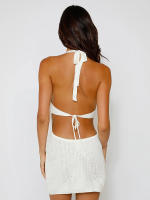 Vestido Mini De Encaje Sin Mangas Con Cuello Halter Para Mujer Hugcitar 2024 Transparente Corte Sexy A-Line Casual Para Playa Vacaciones Club - details 13