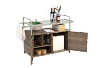 Mesa de bar para exterior, carro de Bar de mimbre con muebles, carro de servir para patio con tapa de Arce, con cubitera, patio junto a la piscina y trasero, color beige - details 3