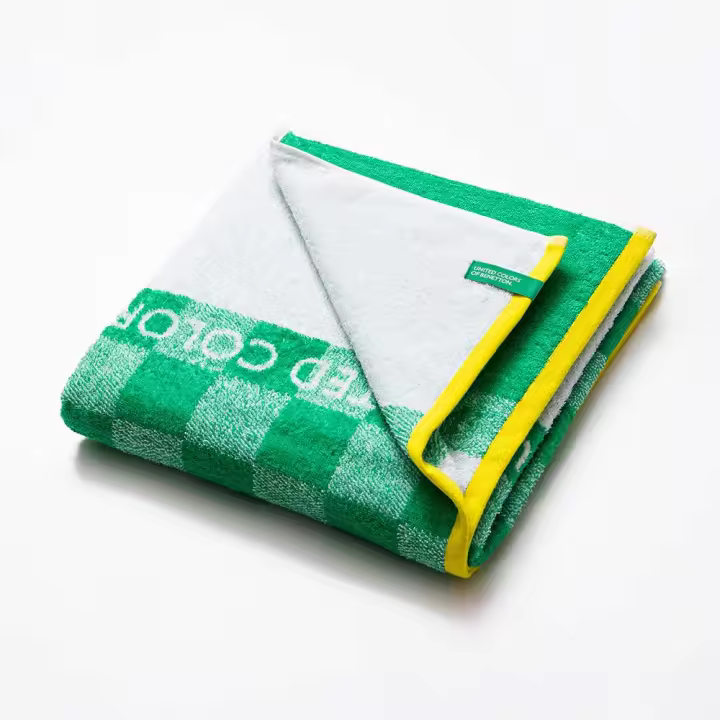 TOALLA DE PLAYA 140x70cm CUADROS VERDES KIDS BENETTON - 1