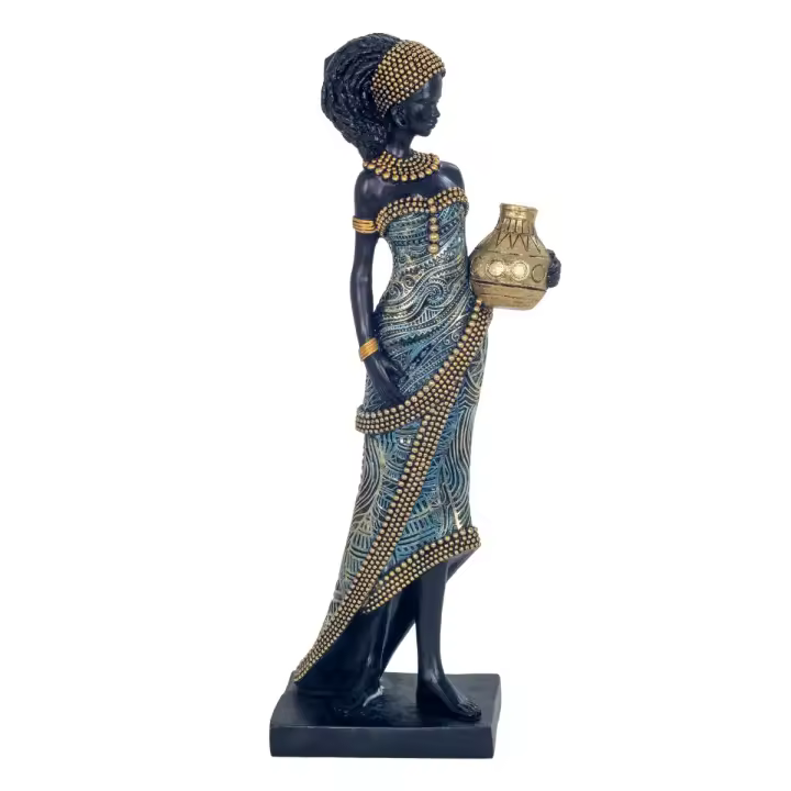 Figura Africana Étnica de Resina Decorativa, Arte Tribal para Hogar, Adorno Cultural, Elefante Azul, 31 cm - 1