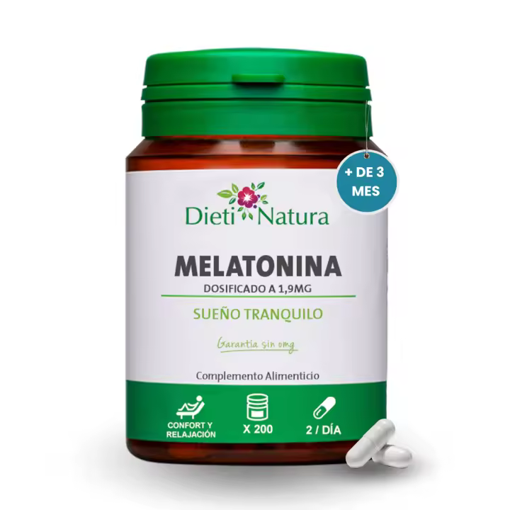 Dieti Natura Melatonina 200 Cápsulas - Facilita el Sueño - Sin OGM Ni Gluten - Bote de 200 Cápsulas - 1