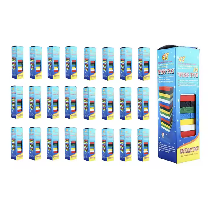 Juego Torre de Madera, 48 Bloques para Apilar con Dado, Diseño de 6 Colores 18x5x5cm juego de mesa interactivo . - 1