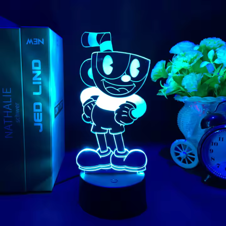 Lámpara De Noche LED 3D Figura De Juego Cuphead Mugman Decorativa Para Dormitorio De Niños Iluminación De Mesa Regalo De Cumpleaños Y Navidad - 1
