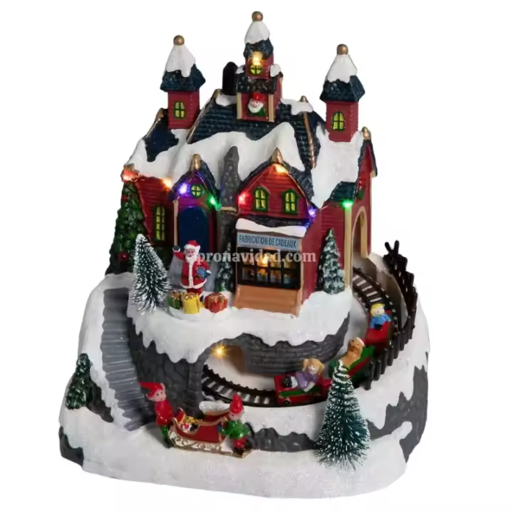 Pro Navidad® Pueblo de navidad "Gimmelwald"  Escena navideña Taller de Regalos con túnel y tren  19.5x15.5x21.5 cm - 1