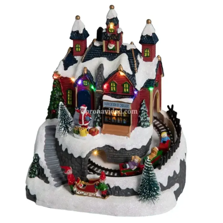 Pro Navidad® Pueblo de navidad "Gimmelwald"  Escena navideña Taller de Regalos con túnel y tren  19.5x15.5x21.5 cm - 1