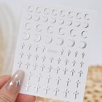 6 Hojas De Estampados De Uñas Metálicos Plateados Con Estrellas 3D Y Cadena De Metal Decoraciones Adhesivas Para Uñas - details 0