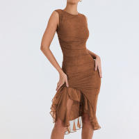 Vestido De Mujer De Moda Europea Y Americana Invierno 2024 Malla Irregular De Espalda Nuda Con Vuelta De Codo Estilo Alto Calle - details 3