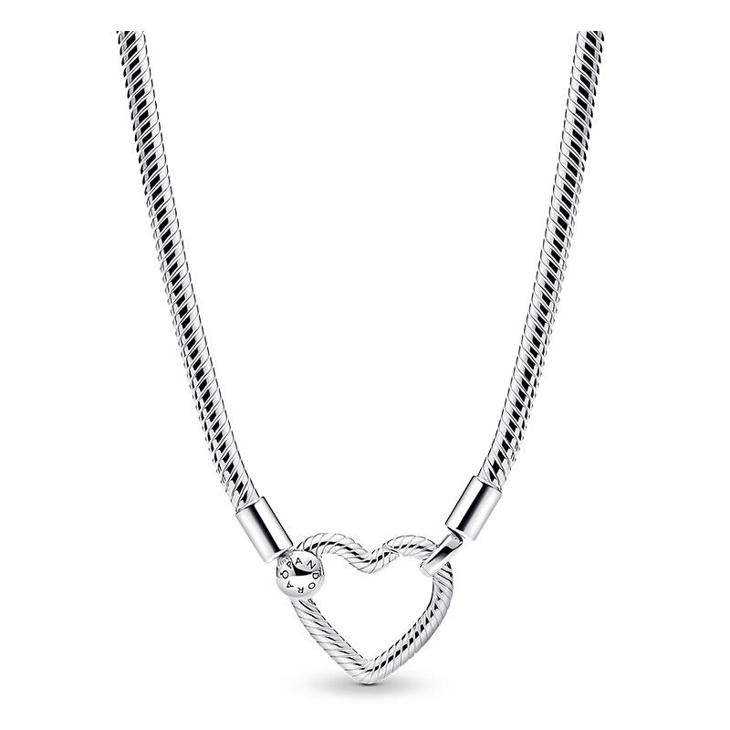 Pandora - Collar de Cadena de serpiente con Cierres de corazón - Plata de Ley