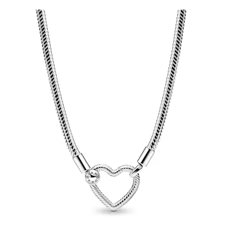 Pandora - Collar de Cadena de serpiente con Cierres de corazón - Plata de Ley - 1