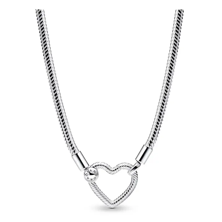 Pandora - Collar de Cadena de serpiente con Cierres de corazón - Plata de Ley - 1