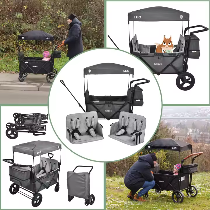 AREBOS Carro de Mano Plegable con Techo | Gris Fósil - 1