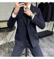 Traje Tres Piezas De Calidad Alta Con Rayas Y Color Sólido Estilo Coreano Traje Slim-fit Con Chaleco Y Pantalones Para Hombres - details 20