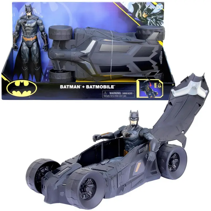 SPIN MASTER - BATMAN - DC COMICS - SET BATMAN Y BATMÓVIL - Figura de Acción de Batman de 30 cm y Coche Batman - 6064628 - Juguetes Niños +3 años - 1