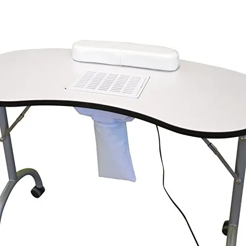 EDELWEISS BEAUTY Mesa Plegable, Incluye Aspirador y reposamuñecas (Adecuada para manicura, reconstrucción de uñas y decoración de uñas)(Blanco) - 1