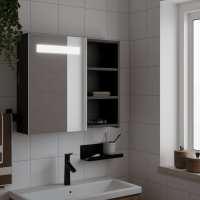 vidaXL Mueble de baño con espejo y luz LED 60x13x52 cm en color Roble/Gris/Blanco y más | almacenamiento funcional diseño moderno para baño dormitorio sala - details 3